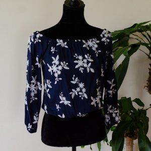 Aeropostal Embroidery Navy blue floral Open Shoulders Top Size S